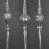14" PLATINUM GLITTER GLASS FINIAL ORNAMENT - THREE ASSORTED STYLES