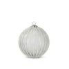 6" CLEAR GLASS ORNAMENT WITH WHITE BEADED STRIPES