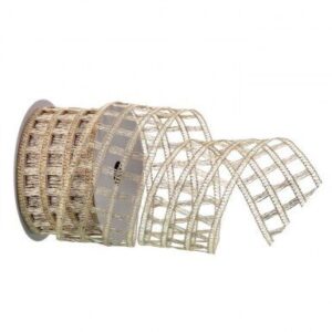 2.5"x10Y CHAMPAGNE/ GOLD KNITTED METALLIC NET WIRED RIBBON