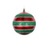 120MM RED/GREEN/ CHAMPAGNE GLITTER STRIPE BALL ORNAMENT