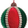 5" GREEN/ RED/ GOLD DIAMOND VELVET BALL ORNAMENT