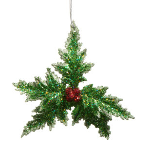 5.5" GREEN/ RED GLITTERED HOLLY ORNAMENT