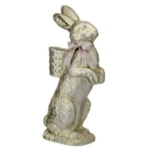 35" CHAMPAGNE RESIN FOILED STANDING CHOCOLATE BUNNY WITH BASKET