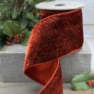 4"x10Y RED METALLIC VELVET WITH MATCHING METALLIC BACKING WIRED RIBBON