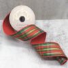2.5"x10Y DUPION GREEN/RED/METALLIC GOLD THREAD PLAID WITH RED BACKING WIRED RIBBON