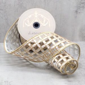 4"x10Y SILVER/ GOLD METALLIC DUPION CLAIRVAUX WINDOW-PANE WIRED RIBBON