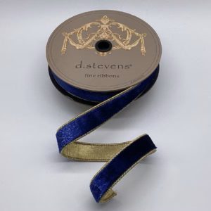 1"x10Y NAVY BLUE ICE VELVET WITH METALLIC GOLD BACK WIRED RIBBON