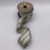 2.5"x5Y PLATINUM METALLIC DUPION WITH CLEAR CRYSTAL JEWEL STRIPE WIRED RIBBON