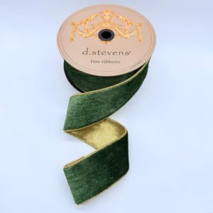 2.5"x10Y PINE GREEN ICE VELVET WITH METALLIC GOLD BACK WIRED RIBBON