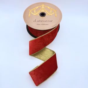 2.5"x10Y RED ICE VELVET WITH METALLIC GOLD BACK WIRED RIBBON