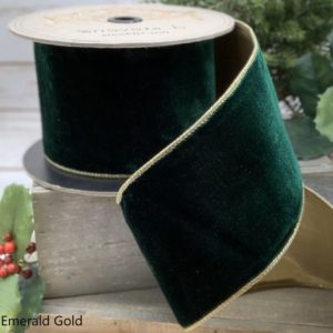 2.5"x10Y EMERALD LUSH VELVET WITH METALLIC GOLD BACK WIRED RIBBON