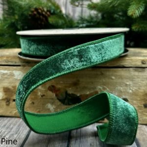 1"x10Y PINE GREEN LUSH VELVET WITH MATCHING BACK WIRED RIBBON
