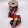 2.5"x10Y RED/ BLACK/ WHITE PLAID COTTON BIAS CUT WITH RED DUPION BACK WIRED RIBBON