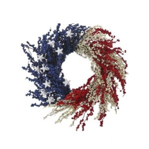 24"D RED, WHITE & BLUE PATRIOTIC BERRY WREATH WITH STARS