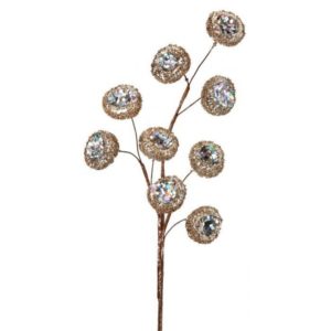 18" CHAMPAGNE/ SILVER GLITTER BEADED POD SPRAY