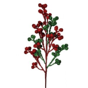 26" RED/ HOLIDAY GREEN TINSEL BERRY SPRAY