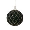 150MM BLACK VP FLOCKED WITH GLITTER DIAMOND DESIGN BALL ORNAMENT - BOX OF 2