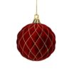 150MM BURGUNDY VP FLOCKED WITH GLITTER DIAMOND DESIGN BALL ORNAMENT - BOX OF 2