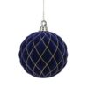 150MM MIDNIGHT BLUE VP FLOCKED WITH GLITTER DIAMOND DESIGN BALL ORNAMENT - BOX OF 2