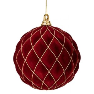 200MM BURGUNDY VP FLOCKED WITH GLITTER DIAMOND DESIGN BALL ORNAMENT