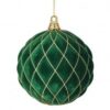 200MM DARK GREEN VP FLOCKED WITH GLITTER DIAMOND DESIGN BALL ORNAMENT