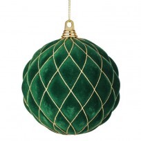 200MM DARK GREEN VP FLOCKED WITH GLITTER DIAMOND DESIGN BALL ORNAMENT
