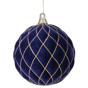200MM MIDNIGHT BLUE VP FLOCKED WITH GLITTER DIAMOND DESIGN BALL ORNAMENT