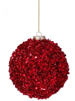 5" RED GLITTER/ SEQUIN BALL ORNAMENT