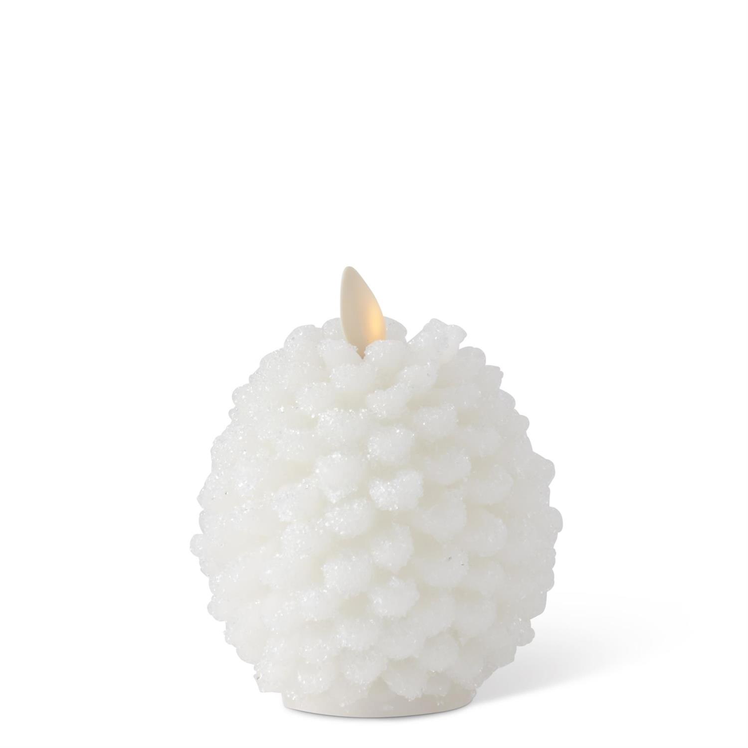 4.5" WHITE LUMINARA WAX SNOWY PINECONE INDOOR CANDLE