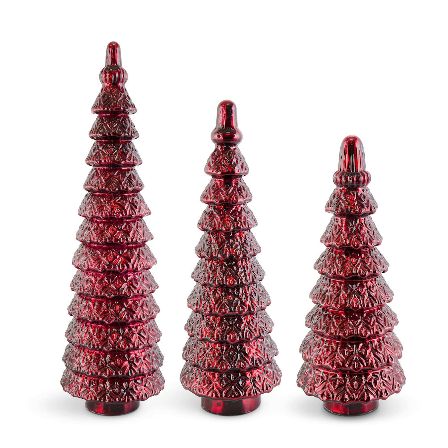 DARK RED GLASS TIERED TREES - SET OF 3