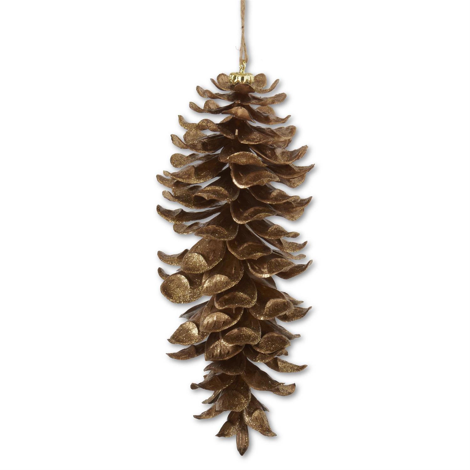 11" GOLD GLITTERED SHATTERPROOF PINECONE ORNAMENT