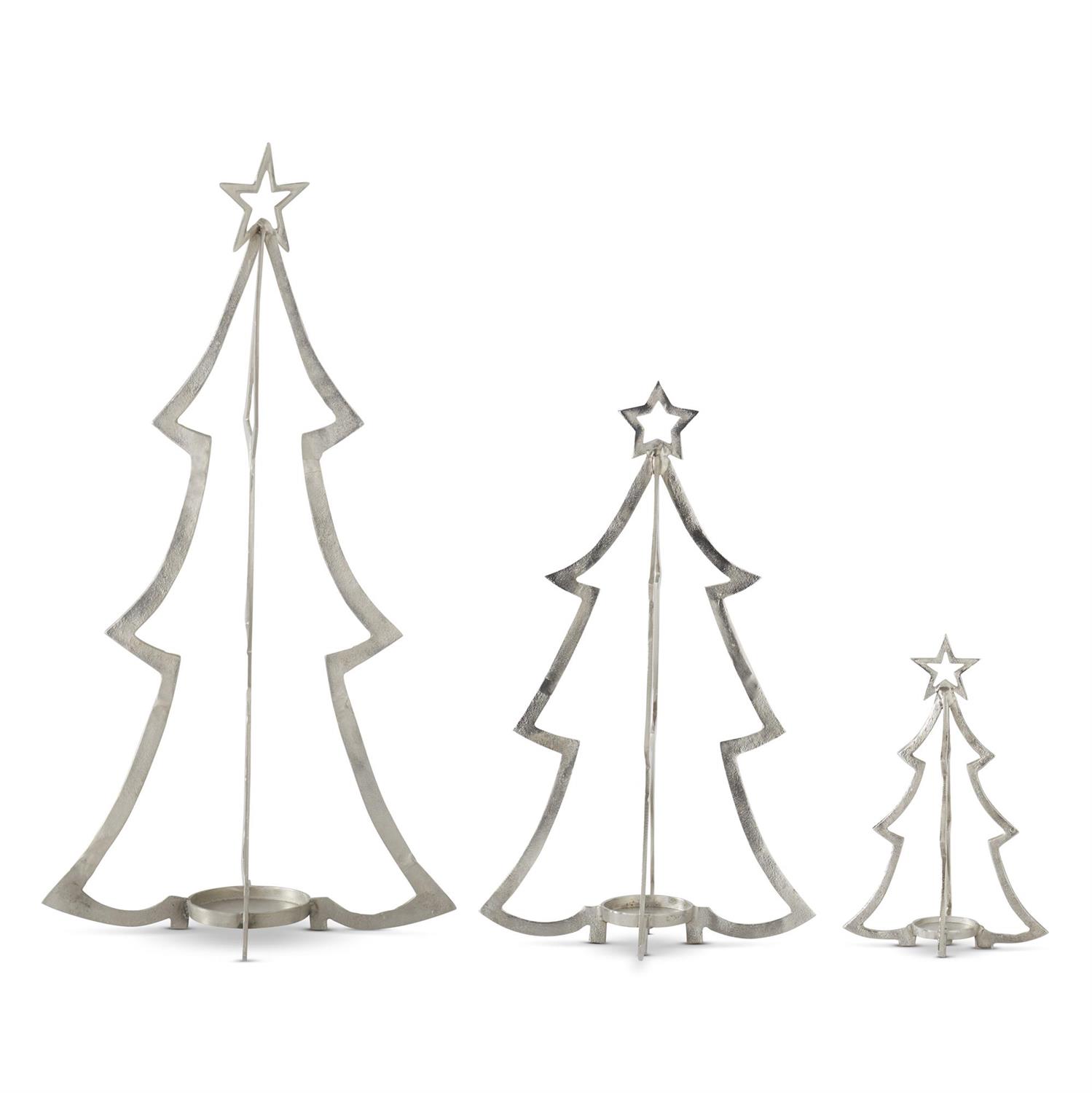 SILVER METAL TREE CANDLEHOLDERS - SET OF THREE